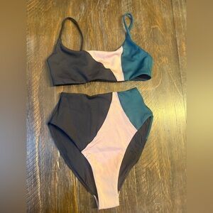 Colorblock Bikini Set - Black, Pink, Teal